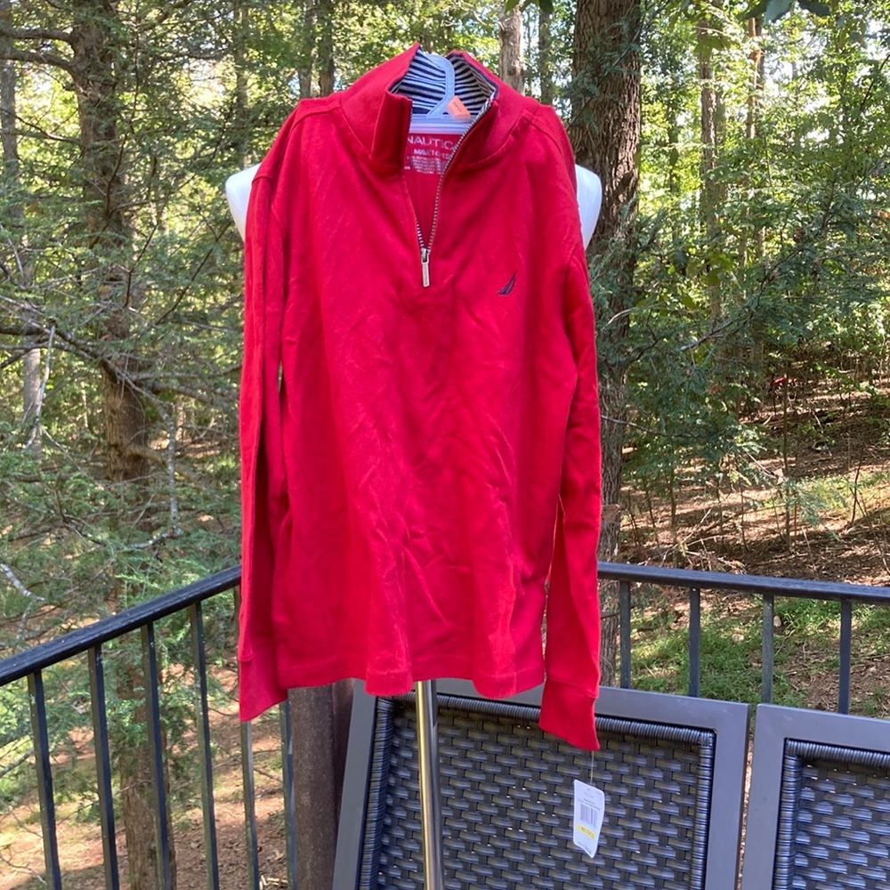NWT Nautica red sweater 1/4 zipper, logo on front sz. 10/12